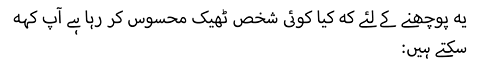 :یہ پوچھنے کے لئے کہ کیا کوئی شخص ٹھیک محسوس کر رہا ہے آپ کہہ سکتے ہیں