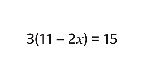 The equation: three open bracket eleven subtract two x close bracket equals fifteen.