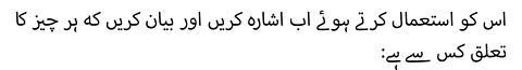 اس کو استعمال کرتے ہوئے اب اشارہ کریں اور بیان کریں کہ ہر چیز کا تعلق کس سے ہے