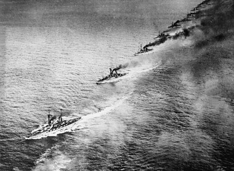 A German photo showing the British fleet before the Battle of Jutland.