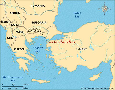 Map showing the location of the Dardanelles Strait.