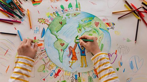 A view of a child drawing Earth