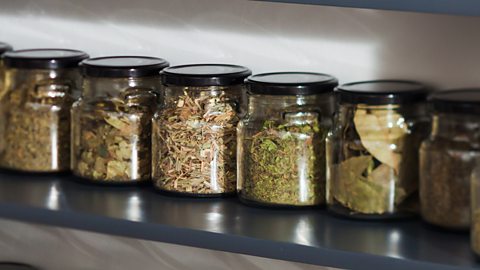 Jars of dried herbs