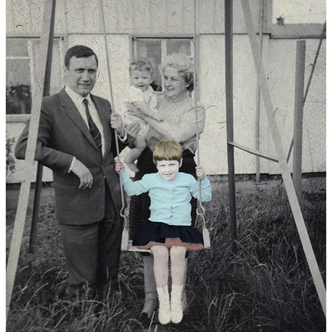 Sue Nelson Sue Nelson as a child with her father, grandmother and one of her brothers (Credit: Sue Nelson)