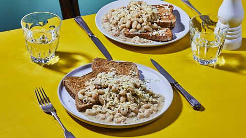 Cacio e pepe beans on toast