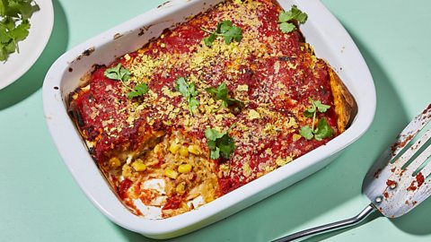 Smoky lentil enchilada bake