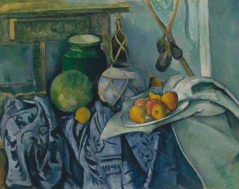 Still Life with a Ginger Jar and Eggplants, by Paul Cézanne, 1893-94
