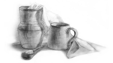 Still life drawing illustration of cubes composition 