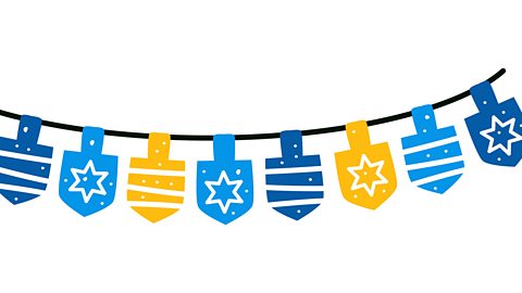 An illustration of a dreidel garland.