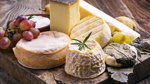 A cheese board with a variety of cheeses