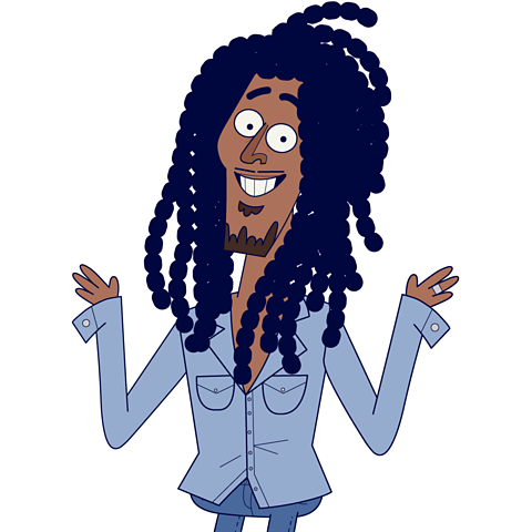 A cartoon of Bob Marley smiling