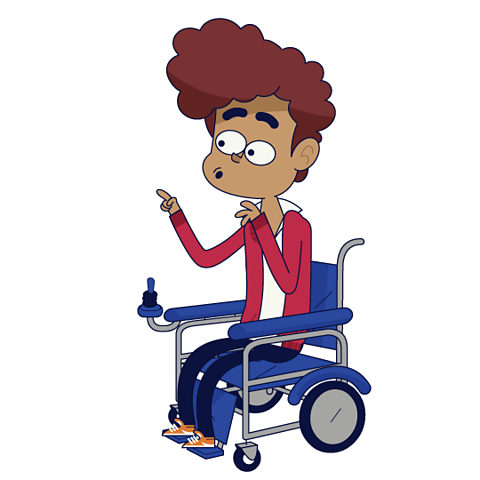 A cartoon of a teenage boy in a wheelchair.