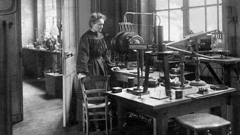 Chemist Marie Curie in her laboratory.