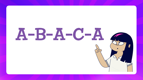 Ruby from Lightning Jelly pointing to the letters A-B-A-C-A to represent rondo form.