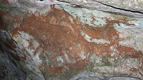 A cave drawing in Indonesia. 