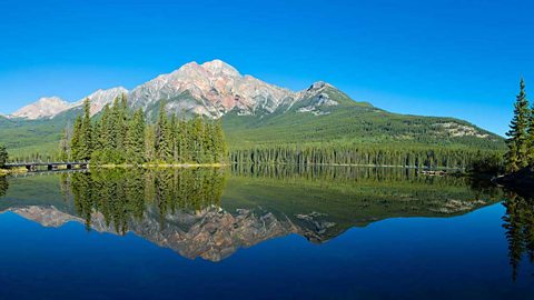 Pyramid Island in the Pyramid Lake, Jasper National Park, Alberta, Canada