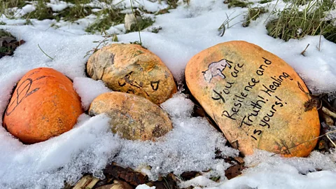 Karen Gardiner "Reconciliation rocks" are placed around the farm's Legacy Trail (Credit: Karen Gardiner)