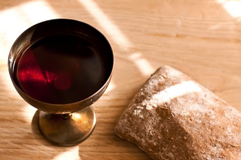 Communion bread and wine.