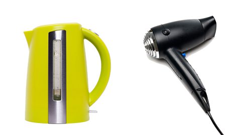 A kettle and hairdryer.