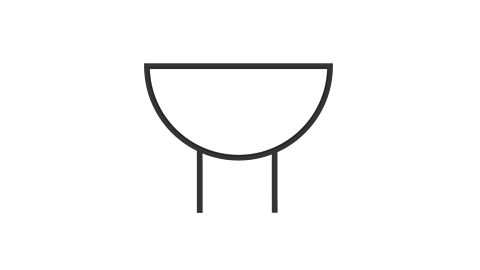 The circuit symbols for a buzzer: a semi-circle facing upwards, one two vertical legs.