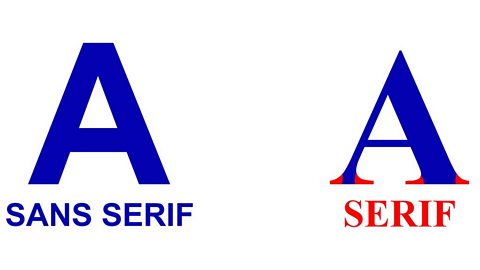 Diagram showing the letter A with serif and sans serif