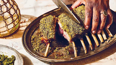 Aubrie Pick Tanya Holland's Grilled Rack of California Lamb with Collard-Almond Pesto (Credit: Aubrie Pick)