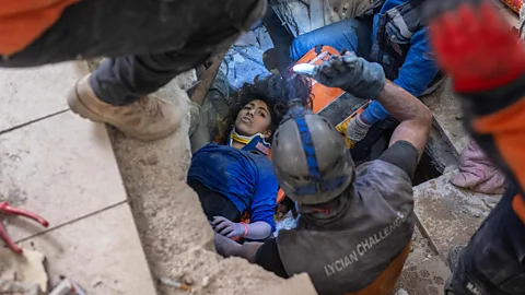 Bulent Kilic/AFP/Getty Images Many of those trapped in the rubble in Turkey and Syria had been in bed when the first earthquake struck (Credit: Bulent Kilic/AFP/Getty Images)