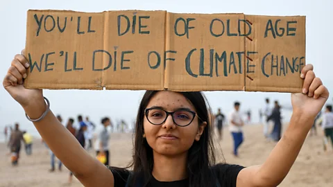 Ashish Vaishnav/Getty Images A Fridays For Future protestor in Mumbai, India (Credit: Ashish Vaishnav/Getty Images)