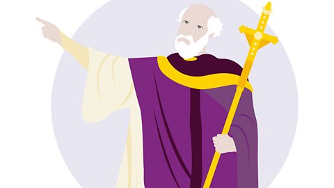 A simple illustration of the Pope in a purple robe.