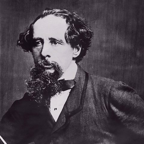 A black and white image of Charles Dickens