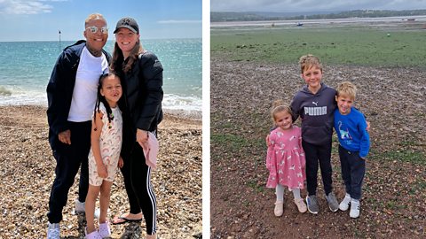 2 families on a day out by the sea