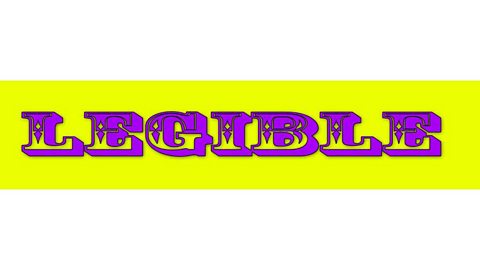 The word legible in purple and yellow block letters against a yellow background