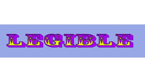 The word legible in purple and yellow block letters against a blue background