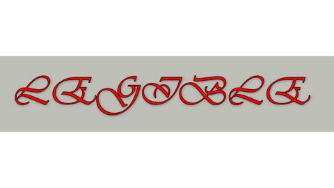 The word legible in red uppercase calligraphy letters against a grey background. The word is not easy to read.