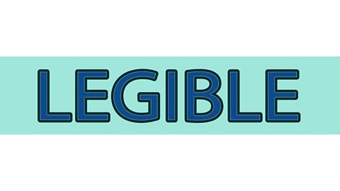 The word legible in dark blue letters with a black outline against a light blue background