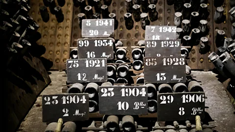 Lily Radziemski In Reims, old Champagne bottles are stacked in an underworld of more than 200km of cellars (Credit: Lily Radziemski)