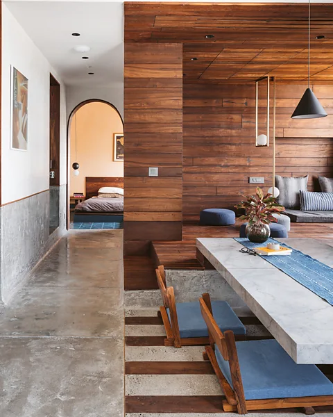 Ishita Sitwala/ The Fishy Project MD Apartment in Ahmedabad, designed by Studio Sārānsh, shows how recycled timber can help create a chic space (Credit: Ishita Sitwala/ The Fishy Project)