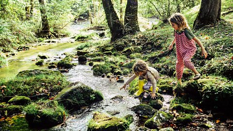 Kids by a river