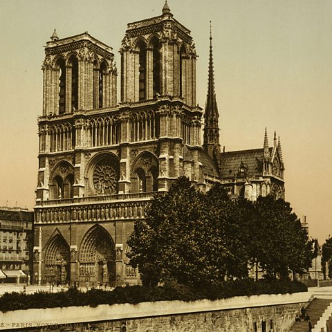 Notre Dame Cathedral in Paris, France circa 1890