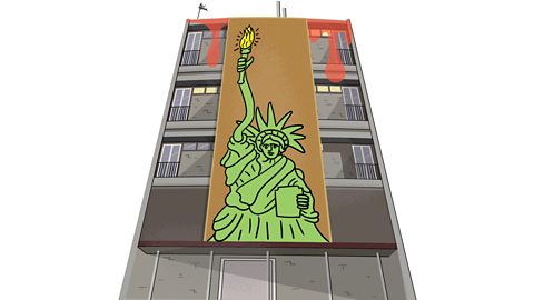 A mural of the Statue of Liberty made by Keith Haring