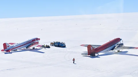 Shuai Yan To measure the properties of East Antarctica's glaciers and the land beneath them, planes carrying sensitive measuring equipment monitor the ice from above (Credit: Shuai Yan)