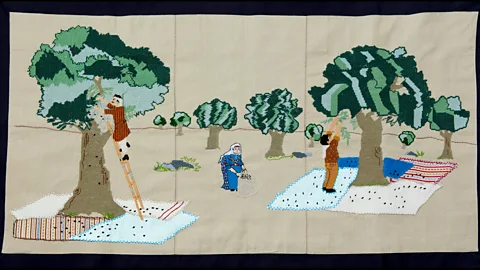 The Palestinian History Tapestry The Palestinian History tapestry is an embroidery sewed by Palestinian women within and outside the Palestinian territories (Credit: The Palestinian History Tapestry)