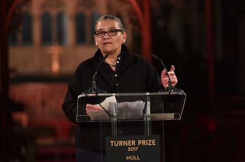 The winner of the Turner Prize 2017, Lubaina Himid speaks at Hull Minster on December 5, 2017 in Hull, England.
