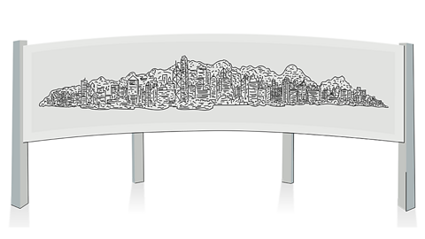 An illustration of Stephen Wiltshire's large-scale drawing of Hong Kong from 2005