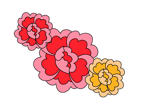 Pink and yellow cartoon roses.