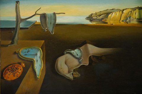 The painting by artists Salvador Dali titled The Persistence of Memory from 1931, featuring the famous melting watch image. 