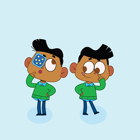 A cartoon of two young twins thinking 