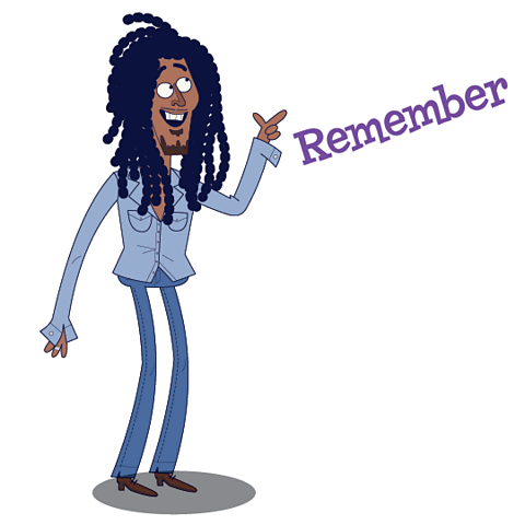 A cartoon of Bob Marley with the text "Remember"