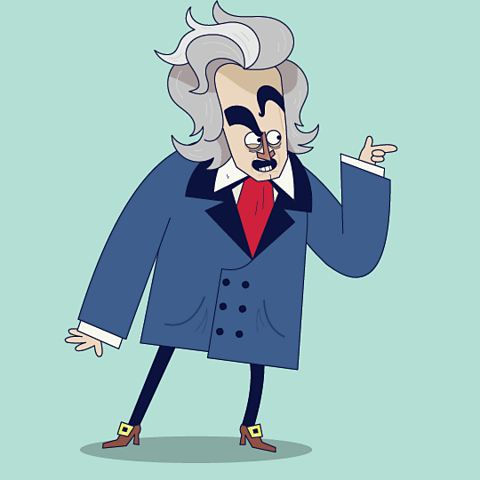 A cartoon of Beethoven pointing