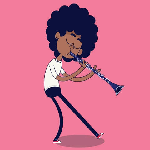 A cartoon of a young girl playing the clarinet